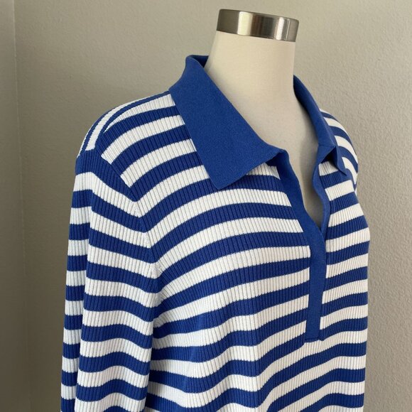 Talbots Plus 2X Ribbed Knit Johnny Collar Pullover Mariner Stripe Top Shirt - Picture 3 of 9